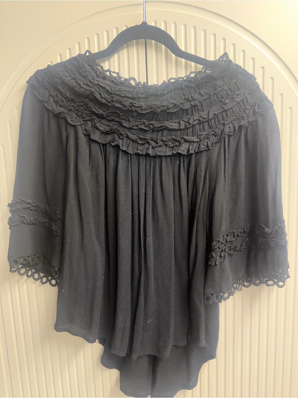 Anthropologie Women's Black Ruffled Boho Top